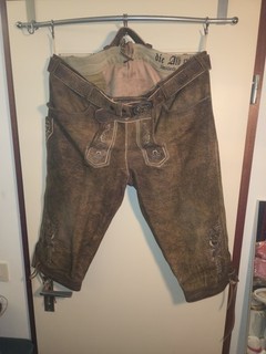Herren Lederhose Kniebundhose Gr 56 Braun "die Alb ruft!" Echtleder Tracht