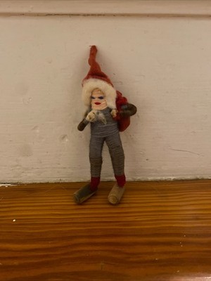 Vtg Scandinavian Danish Yarn Wrapped Santa Claus Mini Doll Wooden Shoes