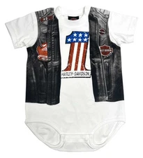 Harley-Davidson Baby Boys' Printed Faux Leather Vest Short Sleeve Creeper, White