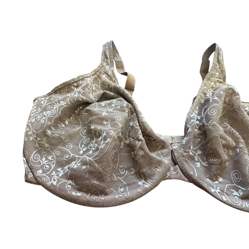 Lilyette Women's Tan Lace Overlay Full Coverage Bra 36DDD - Image 4 of 4