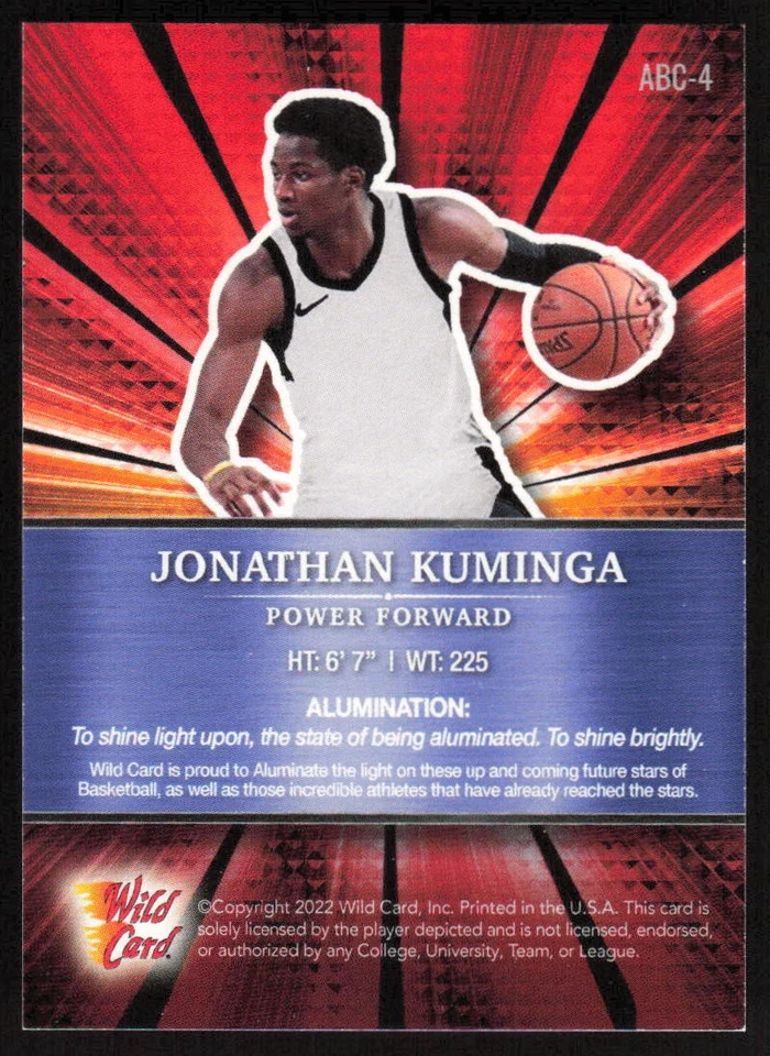 2021-22 Wild Card Alumination Red Chase Jonathan Kuminga #ABC-4 Rookie Warriors - Image 2 of 2
