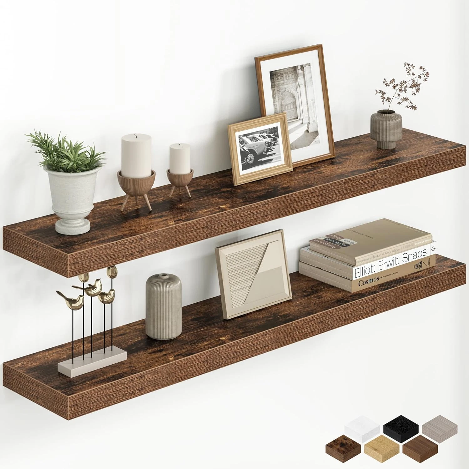 Rustic 40" Floating Shelves Set of 2 - 8" Deep Wall Mounted Storage Solution
