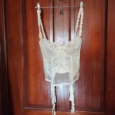 Vintage Lady Marlene Ivory Lace Bustier Longline Bra Gartered Bridal Lingerie