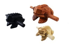 Guiros Percussion Instruments Wooden Frog 3 Piece Set of 4  Basket Package
