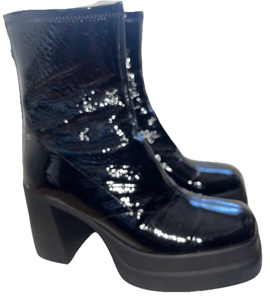 Botas botines de plataforma FREE PEOPLE Rich charol negro doble pila 40 9,5 Foto 3 de 4