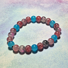 Blue Reds Round Stone Beaded Stretch Bracelet No Clasp Sizable