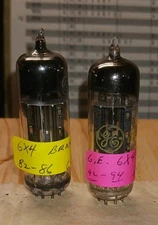 LOT OF 2 USED 6X4 DUAL RECTIFIER TUBES G.E. , UNKNOWN BRANDS TEST GOOD