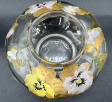 Mt Washington Napoli Art Glass Squat Vase/Hand Painted Enameled Pansy Decor