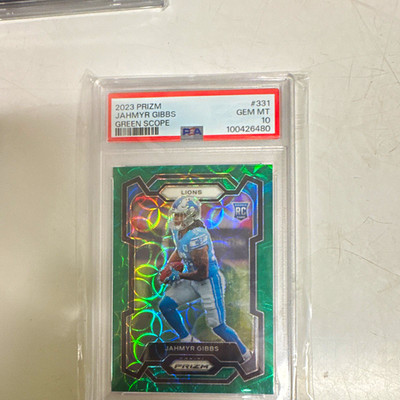 Panini 2023 Prizm Rookies Jahmyr Gibbs Green Scope Prizm #331 /75 PSA 10 RC