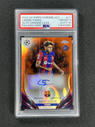 2023-24 Topps Chrome UCC Lamine Yamal #CA-LY Orange Lava Rookie RC PSA Auto 10