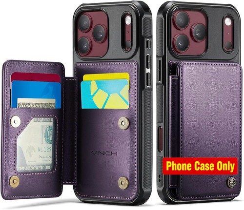 iPhone 18 Pro Max Wallet Case, Purple, RFID Blocking, Card Holder, Kickstand, PU