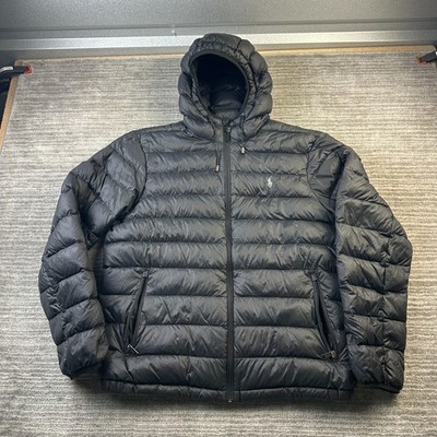 Polo Ralph Lauren Jacket Mens Large Black Duck Down Fill Pony Puffer
