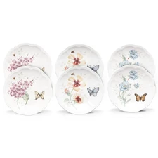 Lenox 817046 Butterfly Meadow 6-Piece Tidbit Plate Set, White, 3.05 LB