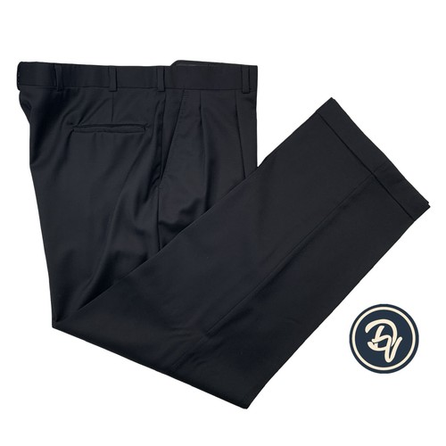 Burberry, 1990's 40 X 32 Burberry Solid Black Classic Wool Pleated Trousers Made USA