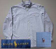 VTG Ralph Lauren Blue White Check Button-Down Shirt XXL Long Sleeve Cotton