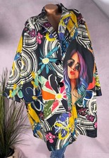 Oversize Mantel Damen Graffiti Print  Statement Jacke Übergröße Bunt Blogger