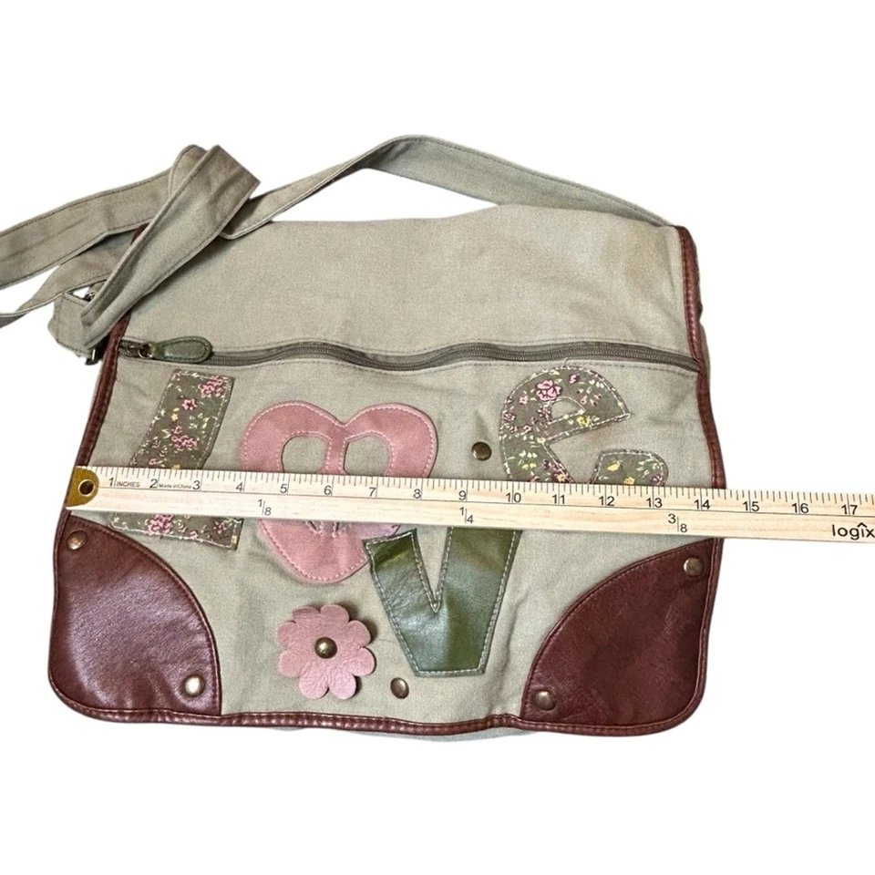 Bongo Messenger Bag Olive Green Crossbody Peace Sign Love Hippie 60's 70's - Image 3 of 4