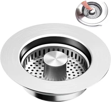 3-in-1 Kitchen Sink Strainer Stopper Basket Stainless Steel Drain Plug 3.5"