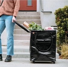 CleverMade Foldable Tote Bag on Wheels Soft Grip Black Capacity: 90L  75 lbs.
