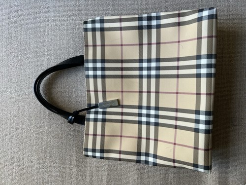 Authentic Burberry London Nova Check Tote Bag Beige Plaid Shoulder Purse Italy - Picture 9 of 16