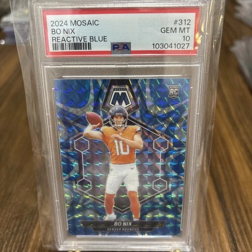 2024 Panini Mosaic Rookies Bo Nix #312 Reactive Blue Mosaic Prizm (RC) PSA 10