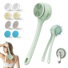 Xquyk Electric Body Brush Back Scrubber for Shower, 8 Replaceable Heads Green