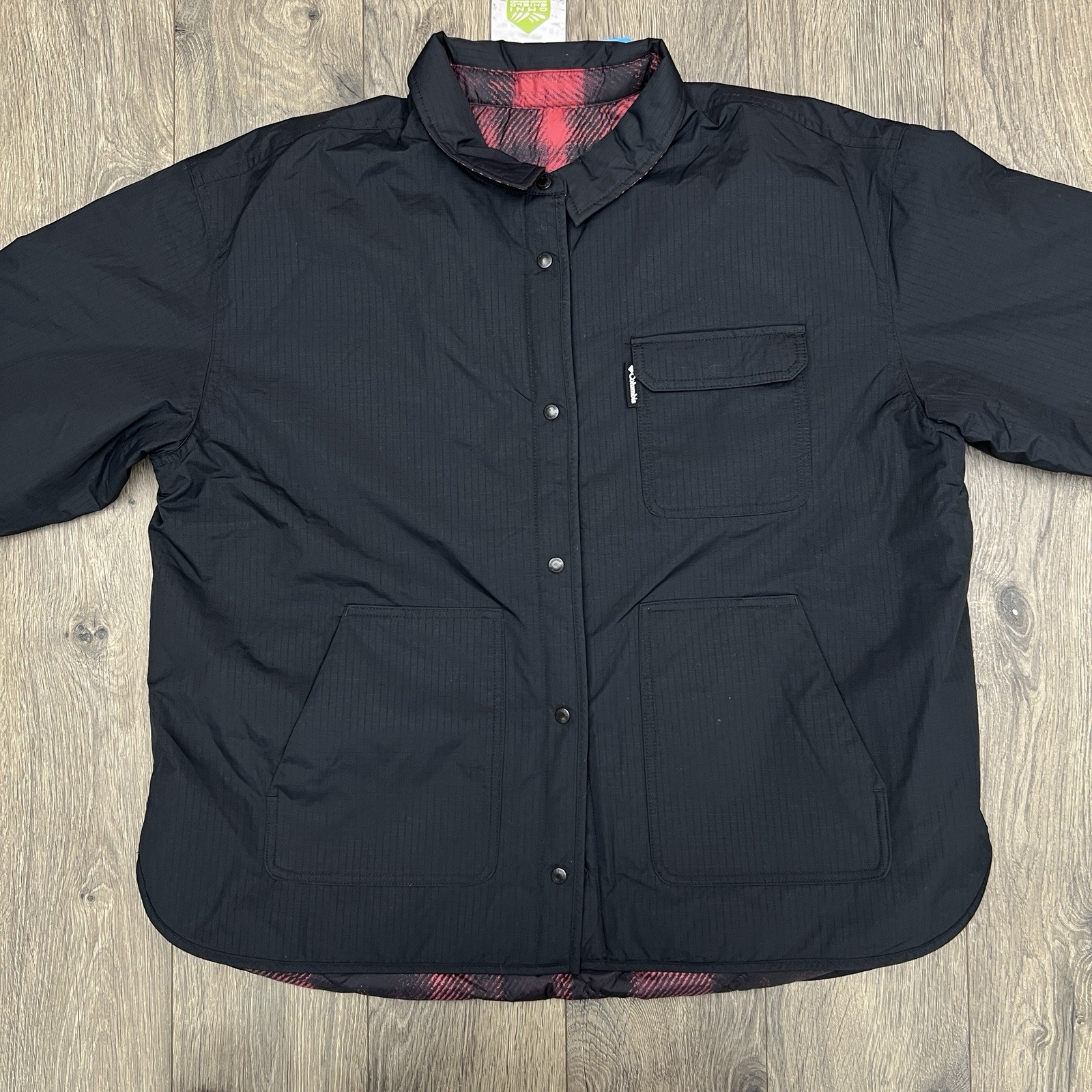 Columbia Longhorn Ridge Reversible Shirt Jacket Size Medium Womens Black $130