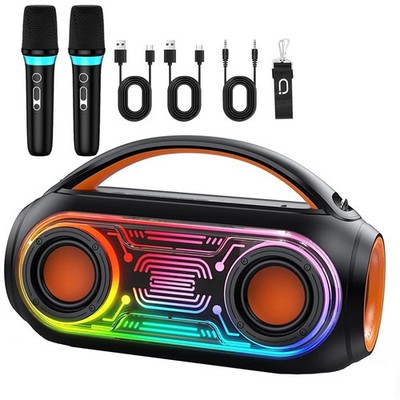 Fanfun Home Party karaoke Machine Portable Bluetooth 5.0 Speaker w/2 Microphones