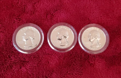 90% SILVER COINS-WASHINGTON QUARTERS-PROOFS-1959, 1960 & 1963-LOT OF 3 FOR SALE