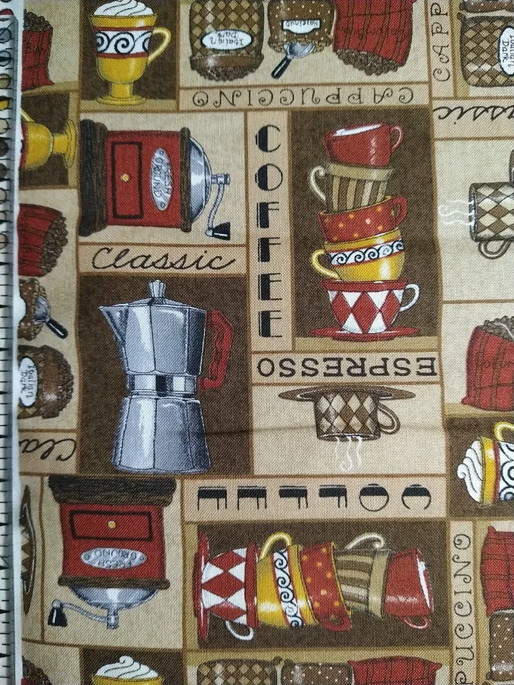 REMNANT Coffee Cotton Quilt Fabric MODA Deb Strain "Lotta Latte!" Espresso Cafe - Image 3 of 4