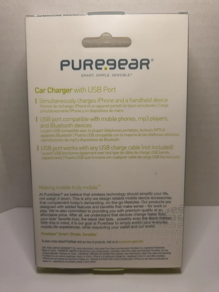 PureGear 30 Pin 10W Apple iPhone Car Charger Adapter with USB Port NEW - Image 2 of 2
