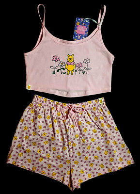 Winnie Puuh Damen XS bis XL Croptop & Shorts Pyjama-Set neu mit Etikett Primark lizenziert