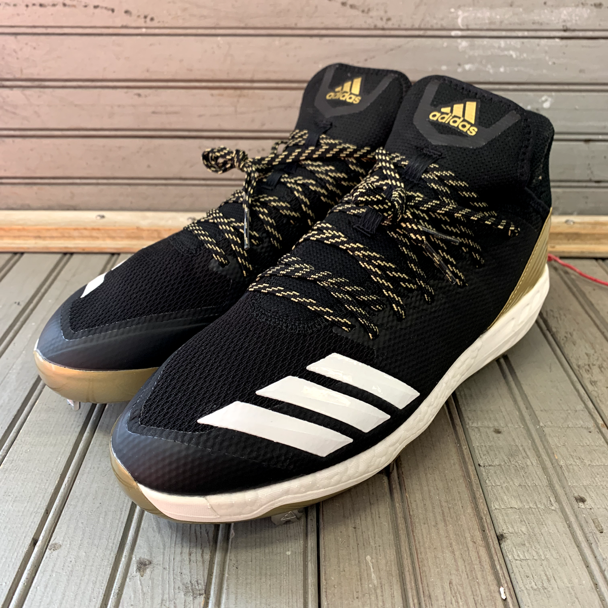 New Adidas Boost Icon Metal Baseball Softball Cleats Black Gold Men's  Size 12
