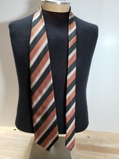 JZ RICHARDS BLACK BROWN SILVER TAUPE STRIPED ALL SILK TIE Made in USA