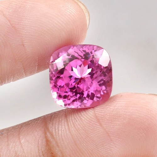 AAA Natural Flawless Ceylon Pink Sapphire Loose Cushion Cut Gemstone 12x12 MM - Picture 3 of 4