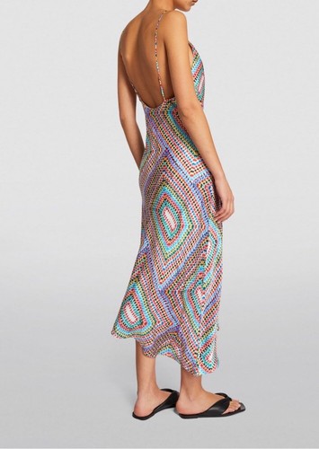 Allsaints Alexia Luisa Silk Blend Midi Slip Dress Asymmetric Multicolor Size 10 - Picture 2 of 17