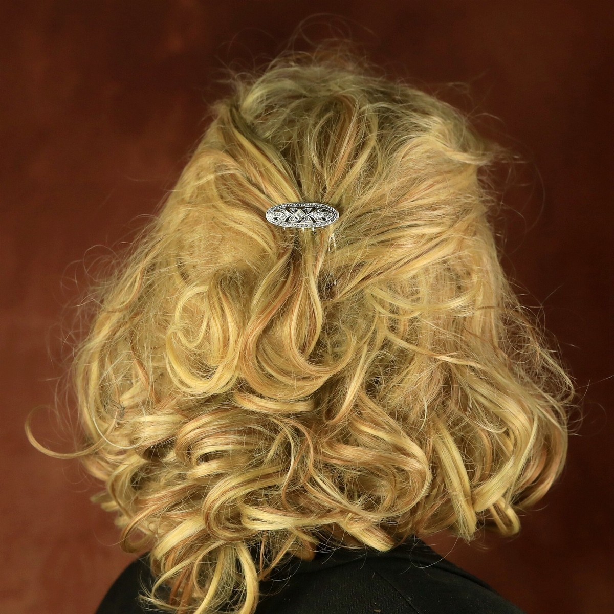 Peigne à Cheveux Art Déco - Style Années 1920 - Doré Antique Avec Strass Blanc - Petit Format Ovale - Neuf