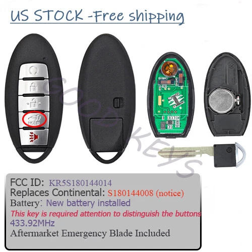 Llave para Nissan Murano Pathfinder 2013 2014 15 2016 Mando a distancia Llavero S180144008 5B Foto 4 de 4