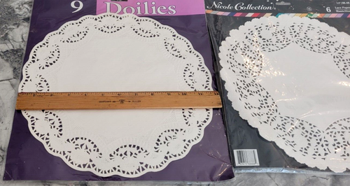 Lot of 12" Round, White Lace Paper Doilies; 2 Sealed Packs; 9 AMSCAN + 6 NICOLE - Picture 5 of 22