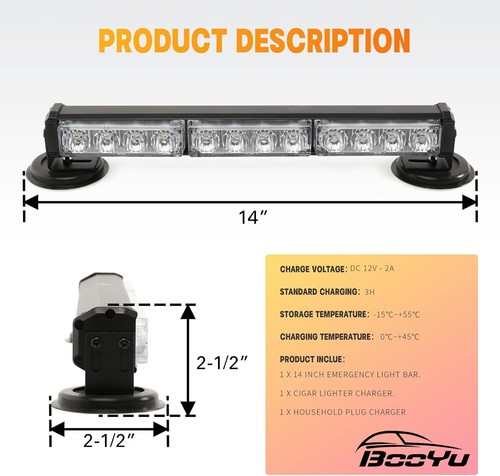 14" Battery Powered Emergency Strobe Lights Bar for Truck Vehicle Trailer Rechar - Picture 7 of 7