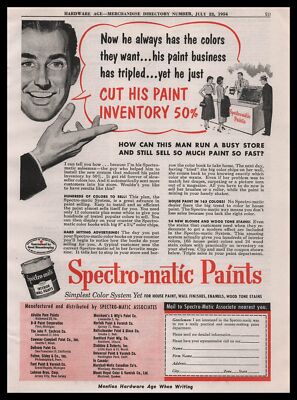 1954 Spectromatic Interior Wall Paints Hardware Store Display Cartoon Print Ad