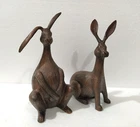 Large Rabbit Pair Metal Bunnies Pair Hare Figurine Copper Antique Statue 29 cm