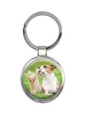 Dog  Cat : Gift Round Keychain Pet Animal Puppy Kitten Cute Funny