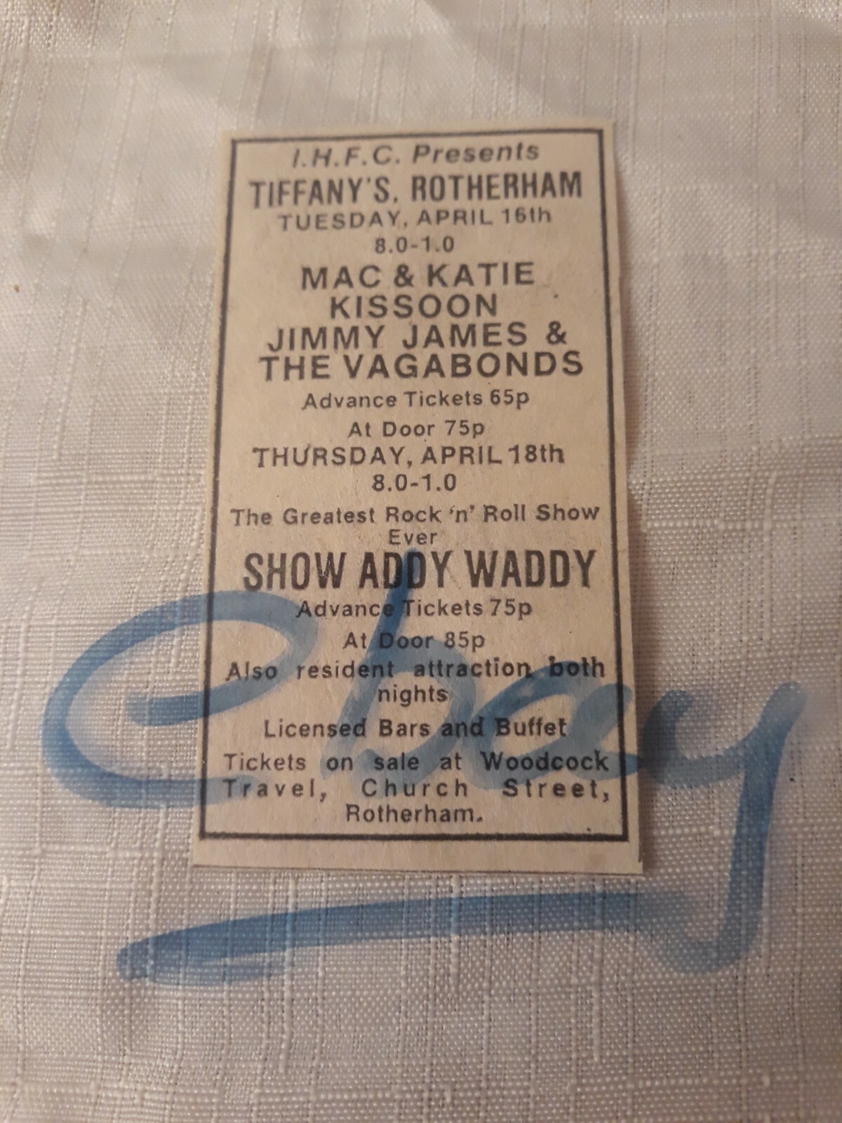 1974 JIMMY JAMES VAGABONDS, SHOWADDYWADDY, MAC KATIE KISSOON Tiffany's ...