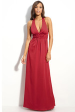 NEW! Max and Cleo Cross Back Hammered Satin Halter Gown (Size 6) Mercury