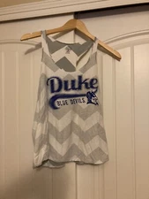 Duke Blue Devils Women's Tank Top Medium 7/9 Rivalry Threads White Gray Chevron