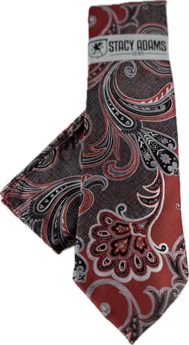 Stacy Adams Men's Tie & Hanky Red Black Silver Charcoal Grey Paisley 3.25" Wide - Picture 6 of 6