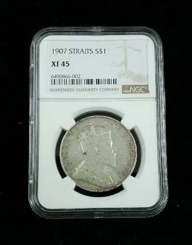 1907 Straits S$1 NGC XF 45 Settlement Edward VII Silver Dollar S$1 #7464