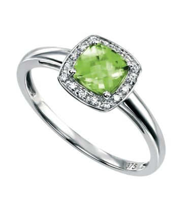 Designer - Elemente Gold - 9 Karat Weißgold Peridot & Diamant Ring