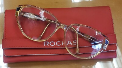 VINTAGE BEAUTY ROCHAS PARIS FRANCE 9107 54 X 16 EYEGLASSES w/ Case